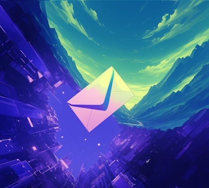 Enveloppe sur fond cyberpunk et fantasy